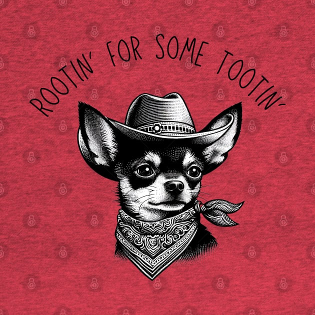 Rootin' For A Tootin' Chihuahua Cowboy Blackwork Minimalist Black Ink by BlackWork